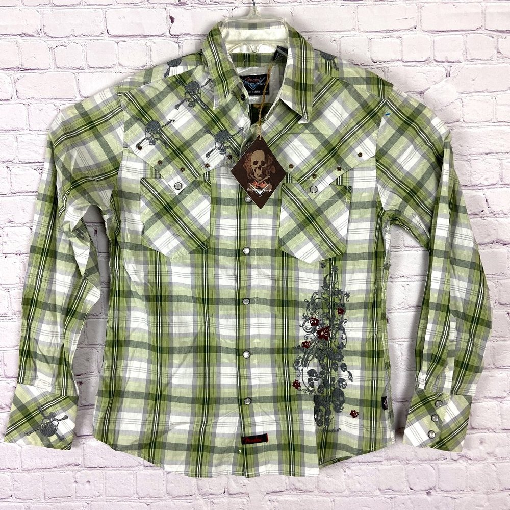 Fender Custom Shop Men's Embroidered Shirt Plaid Western Shirt. Sz: Small